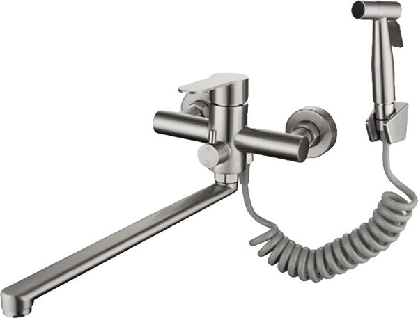 Miscelatore da cucina in acciaio inox, design monocomando, montaggio a parete, nichel spazzolato A