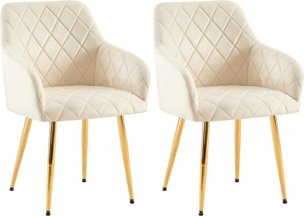 Set di 2 sedie da pranzo - sedute in velluto - posizione di seduta comoda, fino a 150 kg | Colore: crema | Materiale alloggiamento: oro metallizzato