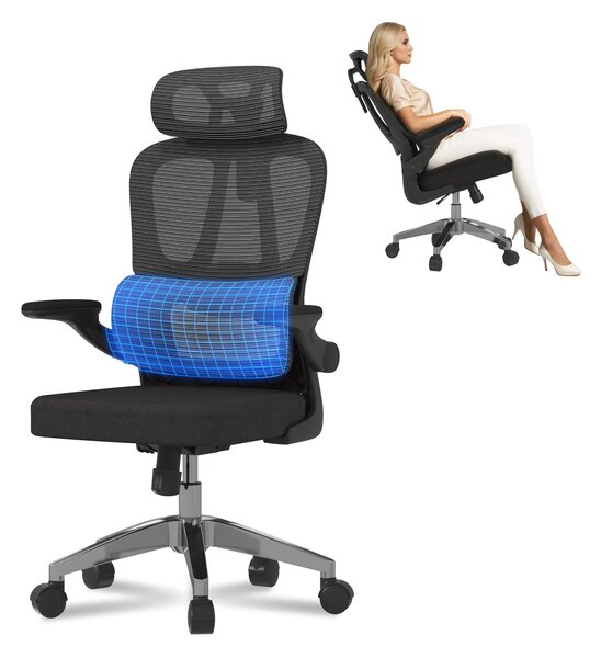 Sedia da ufficio ergonomica FLEXISPOT, poggiatesta 2D, supporto lombare adattivo, schienale regolabile, tessuto a rete traspirante, regolabile in altezza, nero