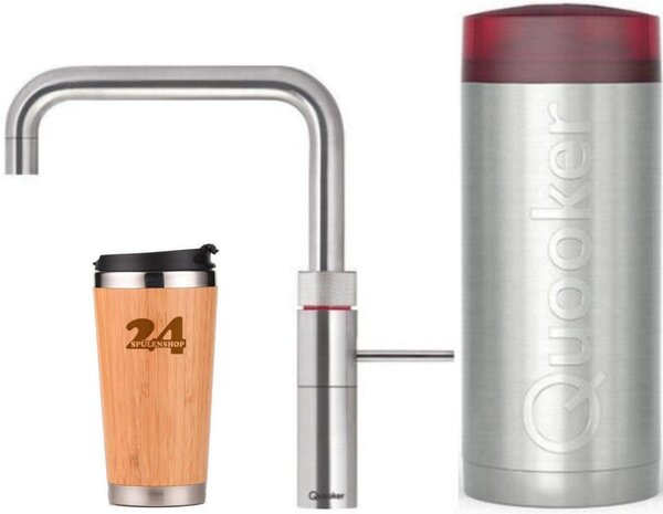 "QUOOKER FUSION Square COMBI+ B acciaio inox & miscelatore 100°C (22+FSRVS)" Miscelatore per lavello con funzione di acqua bollente a 100°C Inclusa tazza termica