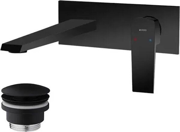 Miscelatore per lavabo da appoggio con tappo a click-clack, modello Sette Nero, finitura nera opaca