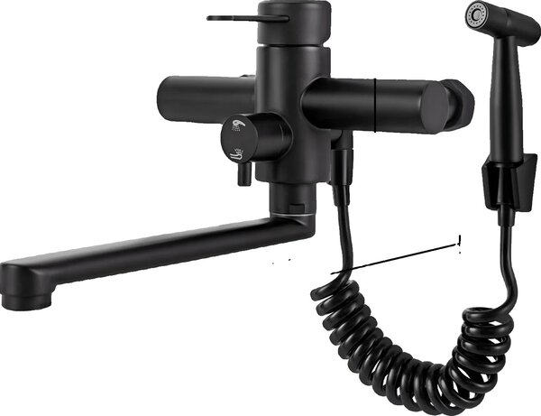 Rubinetto da cucina a parete, design girevole a 360°, acciaio inox 304 di lunga durata, nero, G1/2