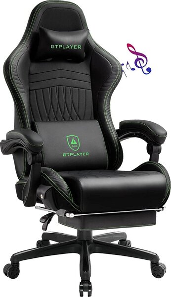 GTPLAYER Sedia da gioco ACE PRO, sedia da ufficio ergonomica con braccioli inclinabili e poggiapiedi, altoparlante Hi-Fi, atmosfera sonora impressionante, verde