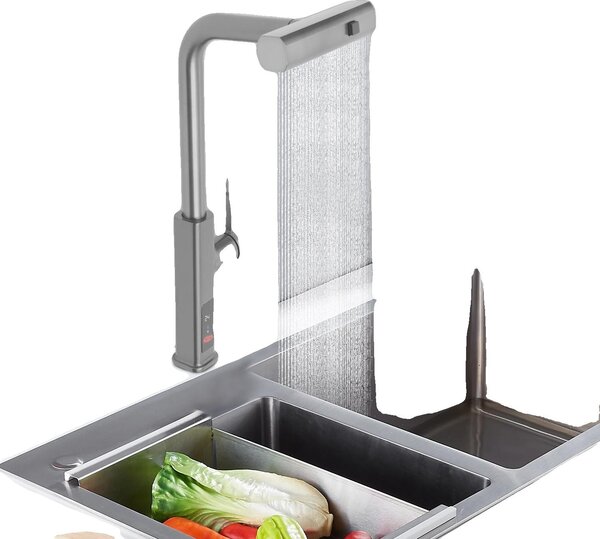 Miscelatore da cucina orientabile, grigio scuro, ugello estraibile, nucleo in ceramica, comando Hydropower, lunghezza tubo flessibile 60 cm