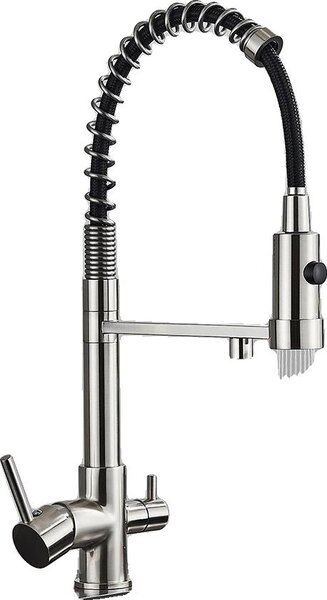 Rubinetto da cucina, acqua filtrata, doppia maniglia, nichel spazzolato