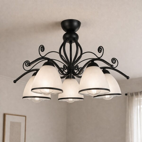 Lampadario a soffitto RETRO 5xE27/60W/230V nero/bianco