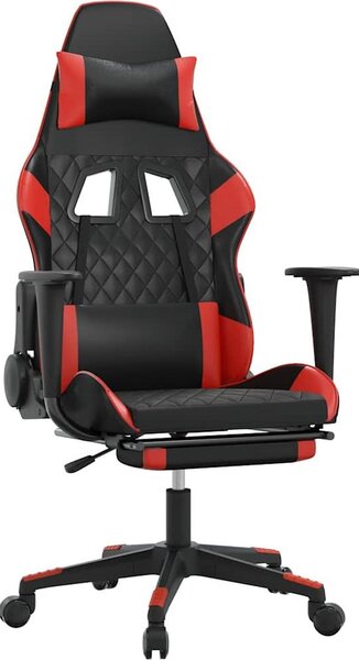 Sedia da gaming vidaXL con funzione massaggio e poggiapiedi, in ecopelle nera e rossa
