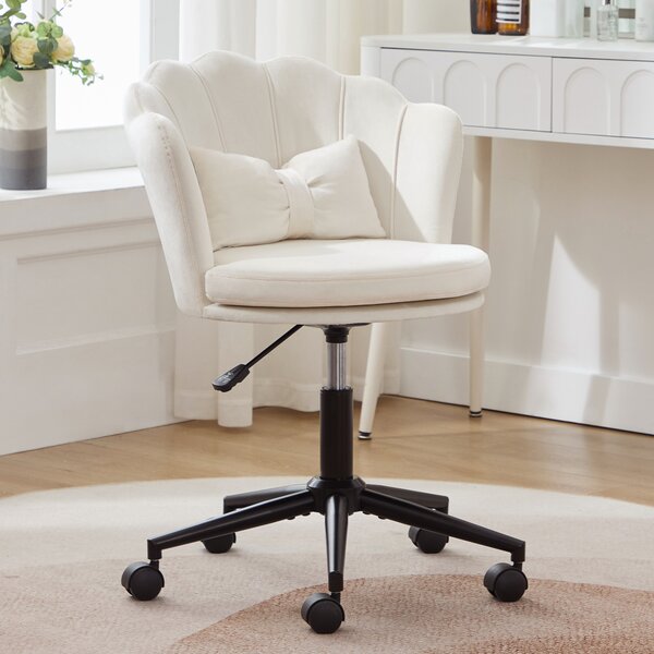 Sedia da ufficio ergonomica Flieks, sedia da trucco girevole, sedia da trucco senza braccioli, sedia da scrivania con schienale a petali, beige