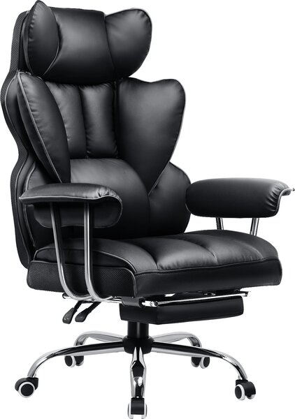 COMHOMA sedia da ufficio sedia da gioco, sedia da gamer, sedia da ufficio ergonomica con poggiapiedi, regolabile in altezza, sedia da scrivania, sedia direzionale, Similcuoio nera