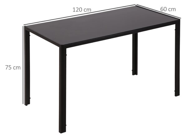 HOMCOM Tavolo da Cucina per 4 Persone in Metallo e Vetro Temperato, 120x60x75 cm, Nero