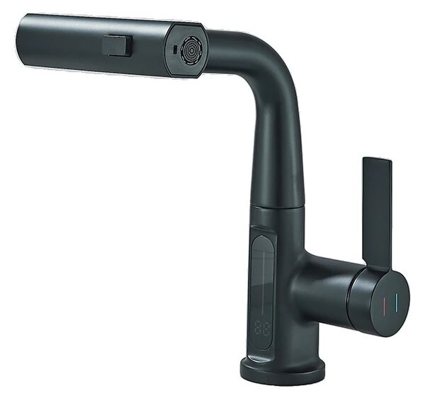 Miscelatore per lavabo, nucleo valvola in Vetroceramica, comando a una mano, LCD nero
