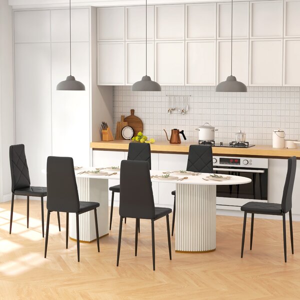 HOMCOM Set di 6 Sedie da Pranzo Moderne con Schienale Alto in Finta Pelle e Acciaio, 41x50x97 cm, Nero