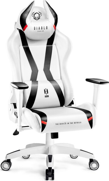 Diablo X-Horn Gaming Chair Sedia da ufficio Braccioli 3D Design ergonomico Cuscino collo/glutei Similcuoio Funzione dondolo Dimensioni normali Bianco-Nero