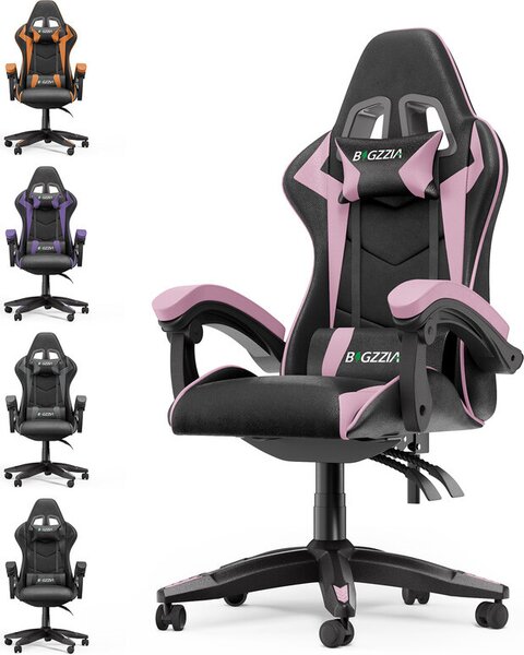Sedia da gioco ergonomica - Cuscino lombare + poggiatesta - Altezza regolabile - Nero e rosa