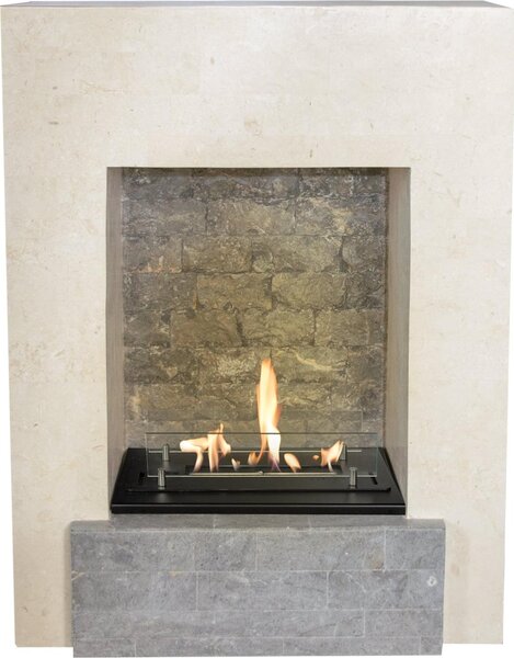 Caminetto a etanolo Xaralyn - Todos B - pietra naturale bianca - riscaldamento a 2 KW - caminetto da incasso incluso - fiamme reali - caminetto decorativo