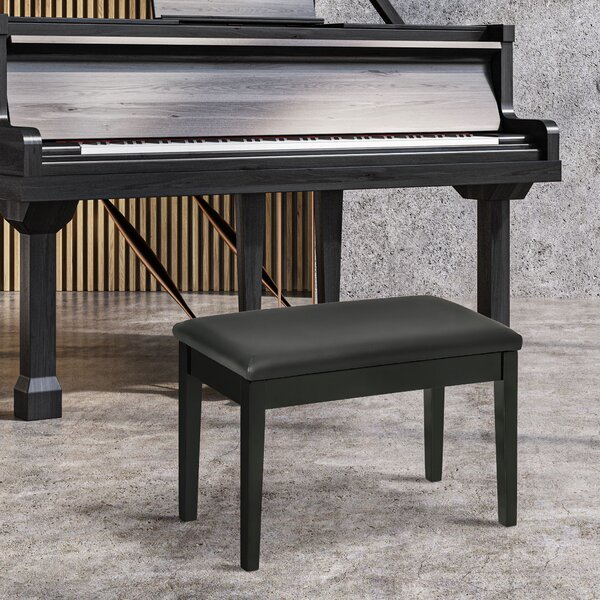 HOMCOM Sgabello per Pianoforte con Vano Contenitore in Legno e Finta Pelle PU, 75x35x49cm, Nero