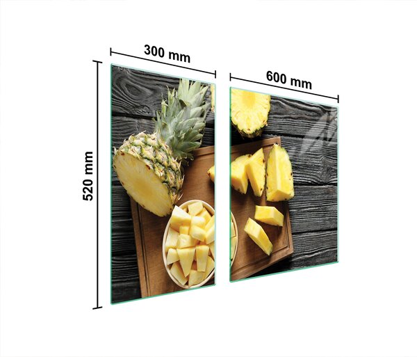 Piastre copri fornelli 2 pezzi 90x52 Copri piano cottura in Vetroceramica tagliere in vetro ananas legno
