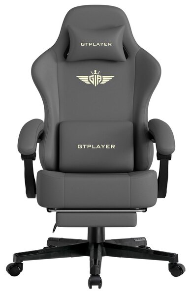 GTPLAYER sedia da gioco Poltrona da gioco ergonomica Sedia da scrivania Sedia da ufficio con cuscino di seduta in Pelle finta e piuma, braccioli di collegamento, con poggiapiedi