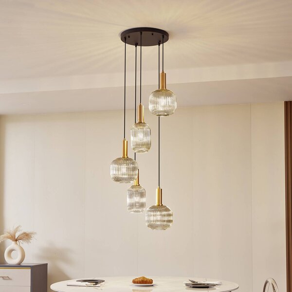 Lampada a sospensione Doroteo Lindby, dimmerabile, Alluminio / Grigio / Zincato, Soggiorno / Sala da pranzo, Vetro, Vintage, Lampada a sospensione
