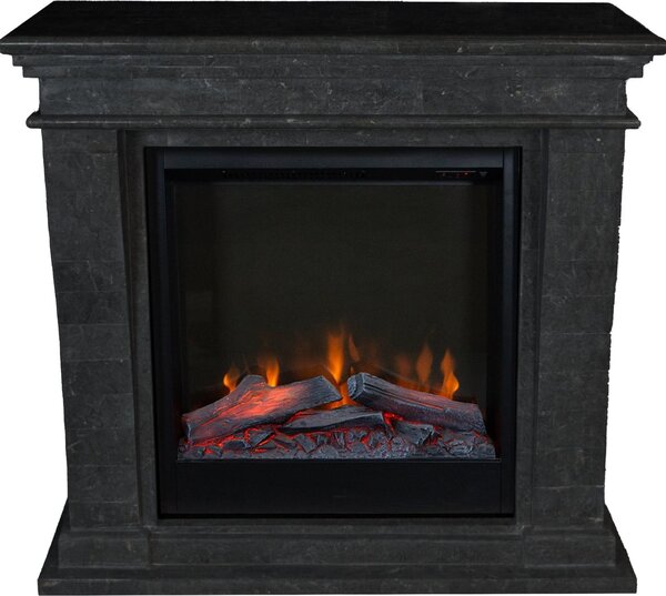 Caminetto elettrico Xaralyn - Kreta-Mini ELE-SBU - pietra naturale nera - riscaldamento 1500 watt - con telecomando - caminetto da incasso incluso - caminetto decorativo