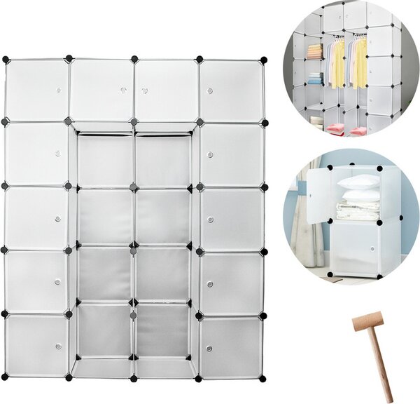 Aopunly 20 scatole sistema di scaffalatura fai da te armadio armadio scaffale 142x37x180cm Bianco