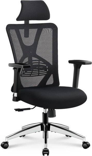 Sedia da ufficio Sedia ergonomica da scrivania, sedia ergonomica con schienale alto e supporto lombare regolabile, poggiatesta e bracciolo in metallo 3D