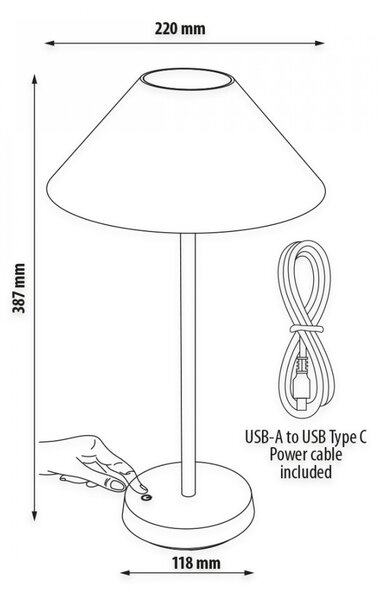 Lampada da Tavolo Ricaricabile 1.5W, Bianco Caldo Dimmerabile - Bianca Colore Bianco Caldo 3.000K