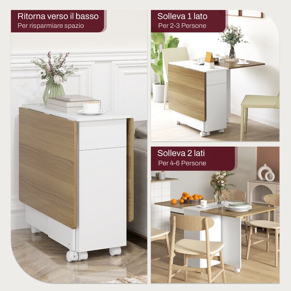 HOMCOM Tavolo Rettangolare Allungabile con 2 Cassetti e un Armadietto in Legno, 140x76x74 cm, Bianco e Color Legno
