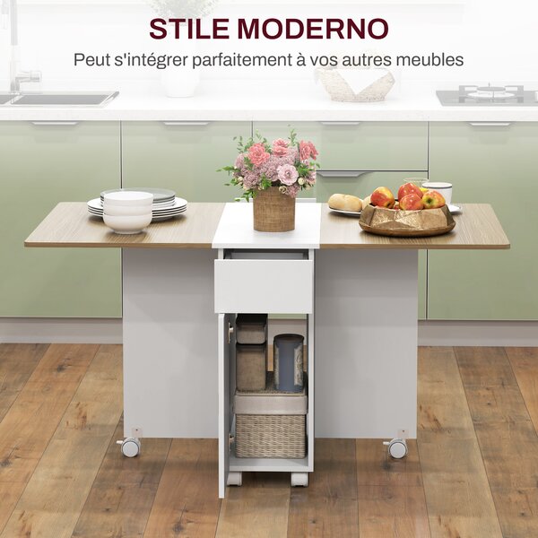 HOMCOM Tavolo Rettangolare Allungabile con 2 Cassetti e un Armadietto in Legno, 140x76x74 cm, Bianco e Color Legno
