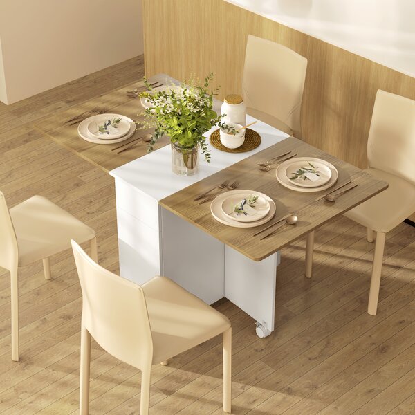 HOMCOM Tavolo Rettangolare Allungabile con 2 Cassetti e un Armadietto in Legno, 140x76x74 cm, Bianco e Color Legno