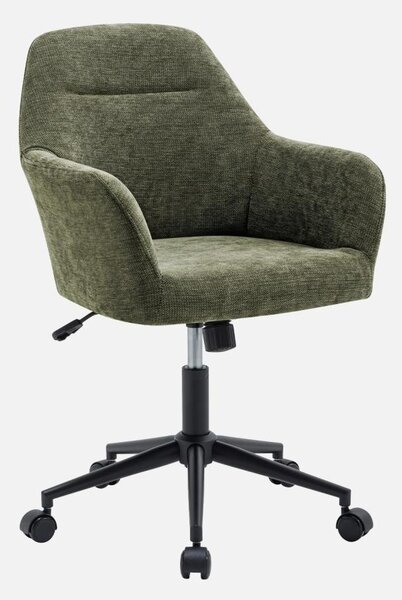 Sedia da ufficio con ruote regolabile in metallo e tessuto, Verde kaki
