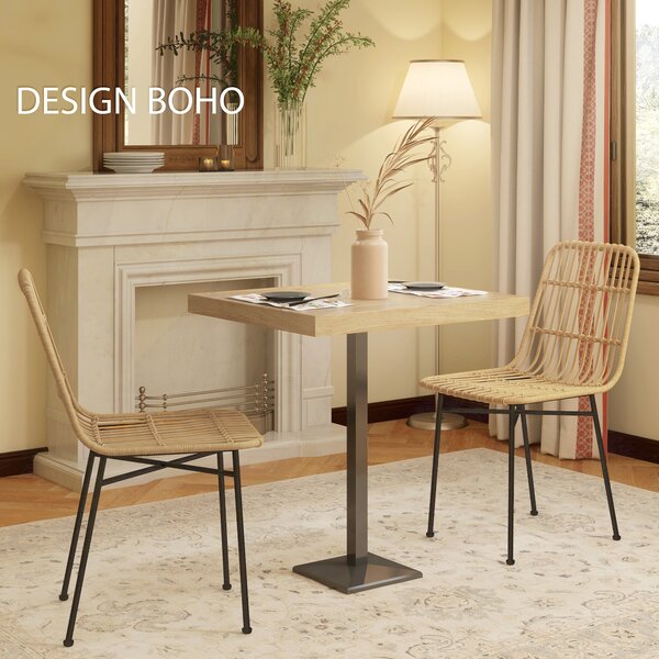 HOMCOM Set 2 Sedie per Cucina e Soggiorno Stile Boho in Rattan PE e Acciaio, 45x57x83 cm, Giallo | Aosom Italy