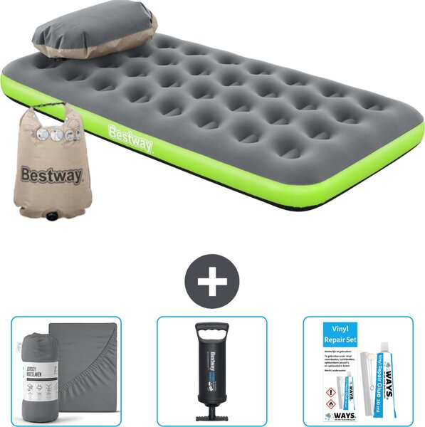 Materasso gonfiabile Bestway - 1 persona - 99 x 188 x 22 cm - grigio/verde - accessori inclusi