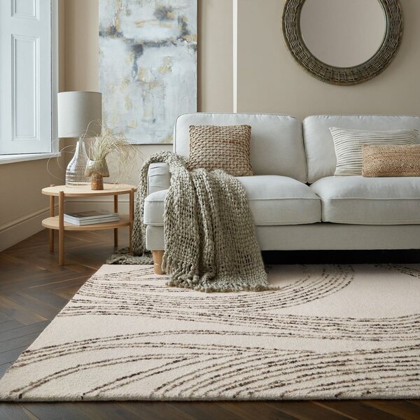 Tappeto marrone/color crema in lana 160x230 cm Abstract Swirl – Flair Rugs