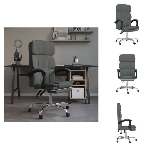 VidaXL Sedia da ufficio con funzione reclinabile in tessuto grigio scuro - Sedie da ufficio