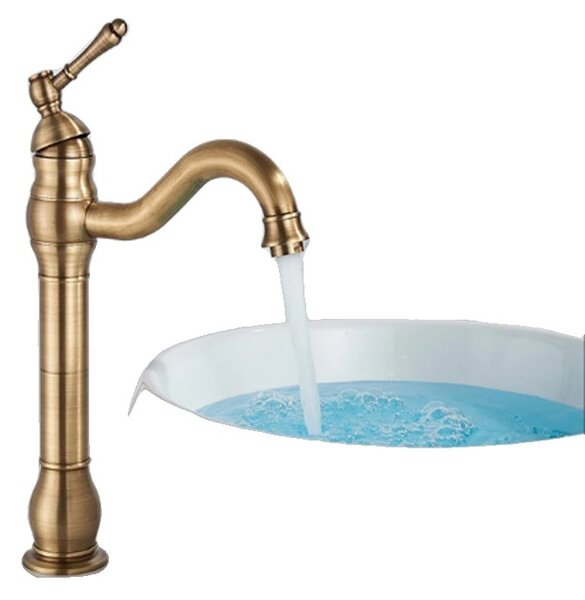Rubinetto per lavabo, montaggio a soffitto, rotazione di 360 gradi, ottone antico alto