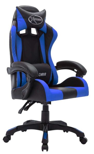 Sedia da Gaming con Luci a LED RGB Blu e Nera in Pelle finta