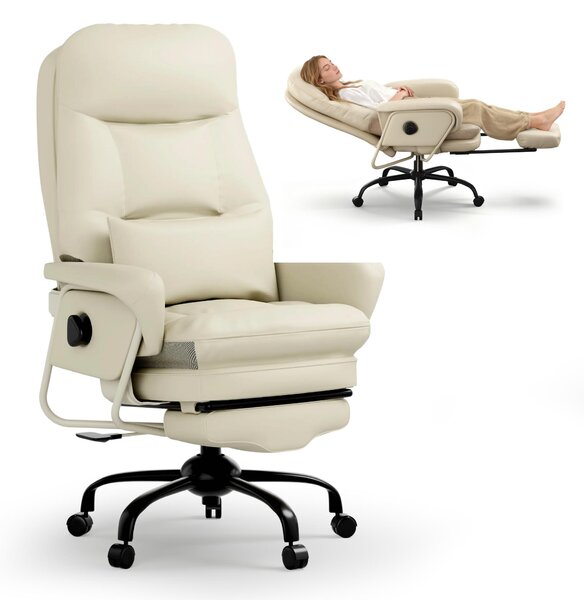 FLEXISPOT Sedia da ufficio ergonomica 3 in 1 con funzione reclinabile a 165°, poggiapiedi estraibile, imbottitura spessa e confortevole e regolazione in altezza (beige)