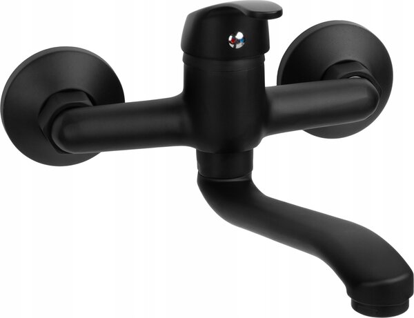 Miscelatore Lavello Cucina Rubinetto A Parete Bocca Lunga 180° Nero