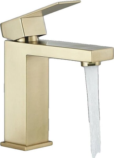 Rubinetto per lavabo, montato a soffitto, acciaio inossidabile resistente, oro spazzolato corto