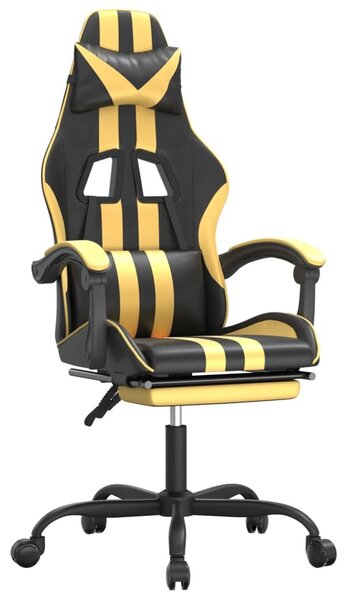 Sedia da Gaming Girevole con Poggiapiedi Nero e Oro Pelle finta