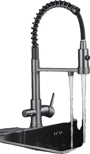 Miscelatore per lavello, doppia maniglia, superficie in ottone lucido, grigio