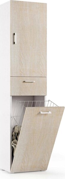 Dmora Armadio Multiuso 2 Ante Aryanne 32x195h cm Bianco, 2 Ante Cestello Portabiancheria Italy