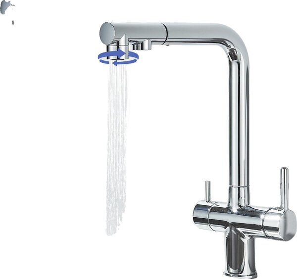Rubinetto da cucina, doppia maniglia, acqua calda e fredda, cromo