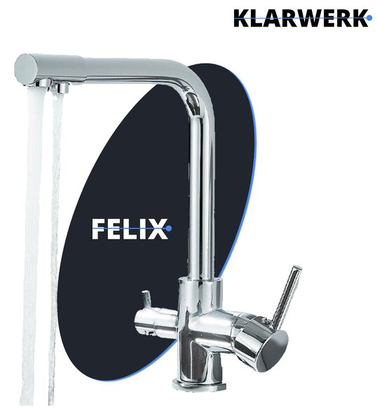 Felix | Miscelatore premium a tre vie per acqua potabile in cromo lucido Rubinetto da cucina a osmosi in acciaio inox | Rubinetto miscelatore a 360 gradi | Filtro 3 pz