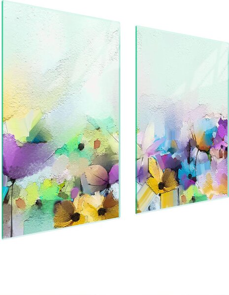 Piatto Di Protezione In Vetro Per Cucina 65X52 Fiori