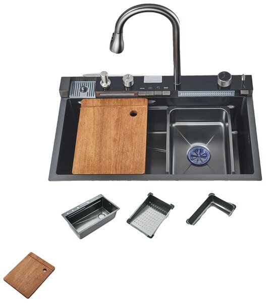 Lavello in acciaio inox, grande capacità, rubinetto multifunzione a cascata, display digitale , 75X46 C175X46 C1