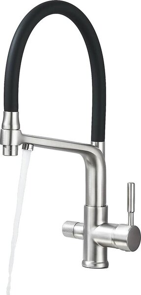 Rubinetto da cucina, acqua fredda e calda, doppia maniglia, incasso a soffitto, nichel spazzolato