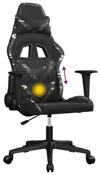 VidaXL Sedia da gioco con funzione massaggio in ecopelle nera mimetica
