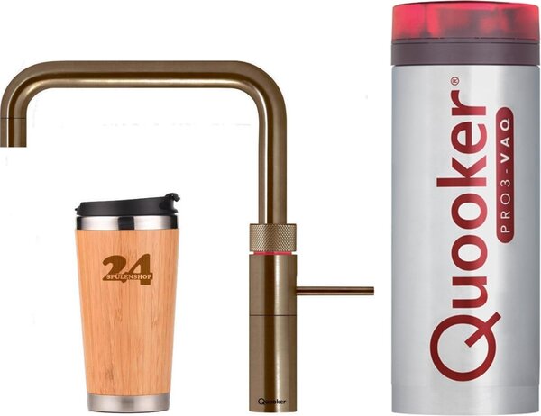 "QUOOKER FUSION Square VAQ PRO3 ottone patinato e miscelatore 100°C (3FSPTN)" Miscelatore per lavello con funzione di acqua bollente a 100°C Inclusa tazza termica